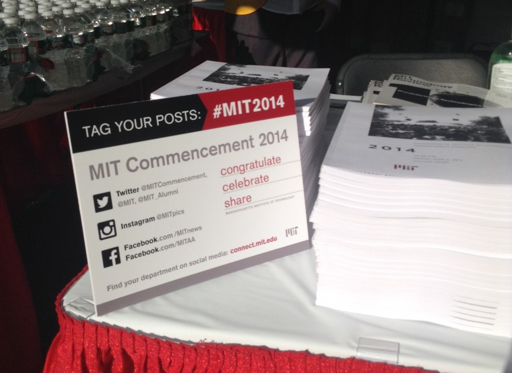 #MIT2014 standup posters on information tables at Commencement