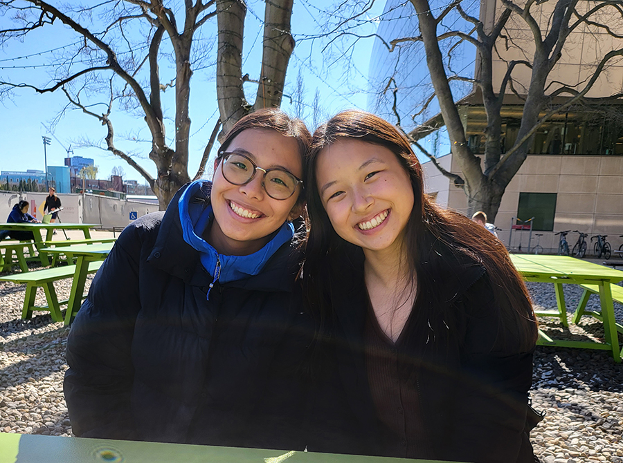 Cassandra Ye (left)  and Grace Sun are sophomores who are creating TikToks for MIT’s channel. 